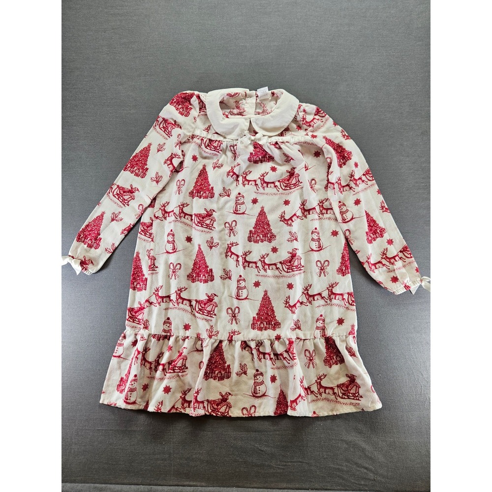 Gymboree Girls Christmas Toile Nightgown Red White Santa Reindeer Size L 10-12